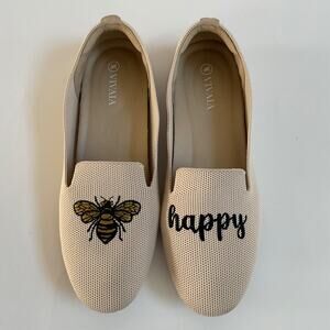 Vivaia Bee Happy Audrey Round-Toe Embroidered Loafers Shoes EU 37.5 US 7 Cream